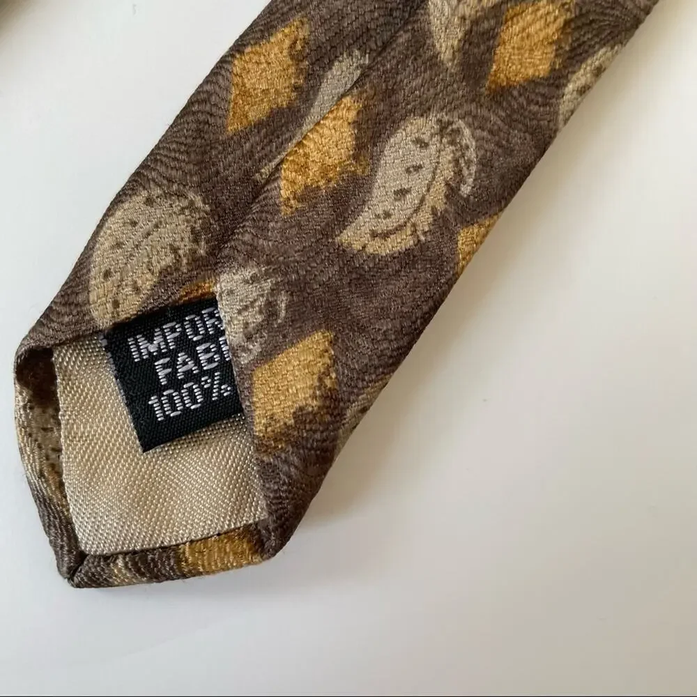 Geoffrey Beene Silk Tie Feathers Geometric Tan Brown Neutrals Made in USA EUC